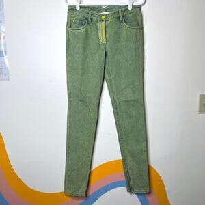 3.1 Phillip Lim Green Acid Wash Skinny Jeans Sz 2 High Waist Stretch Zip Hem
